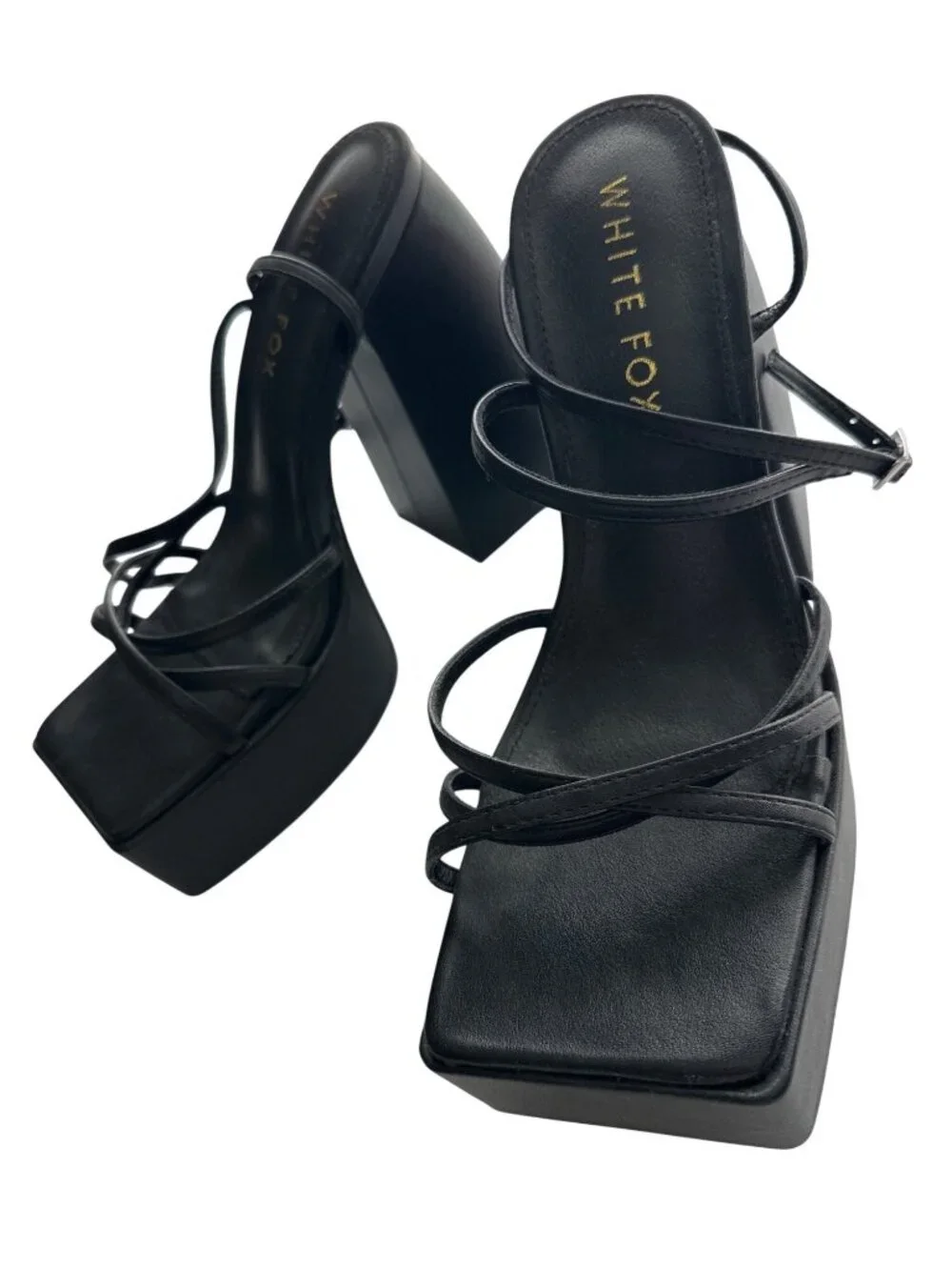 White Fox Black Platform Block Heel Strappy Sandals Size 8
